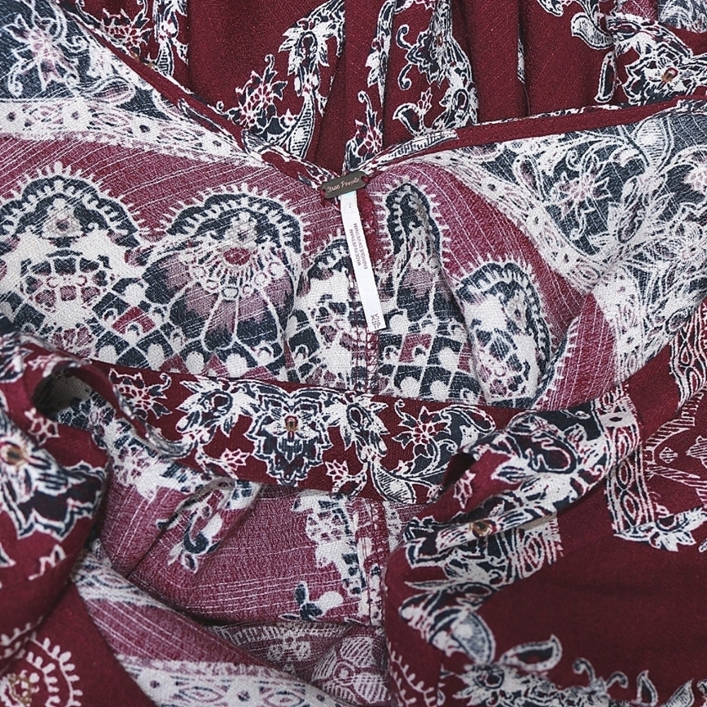 FREE PEOPLE Smooth Talker Tunic, Mini Boho Dress in Maroon, XS - Picture 8 of 8